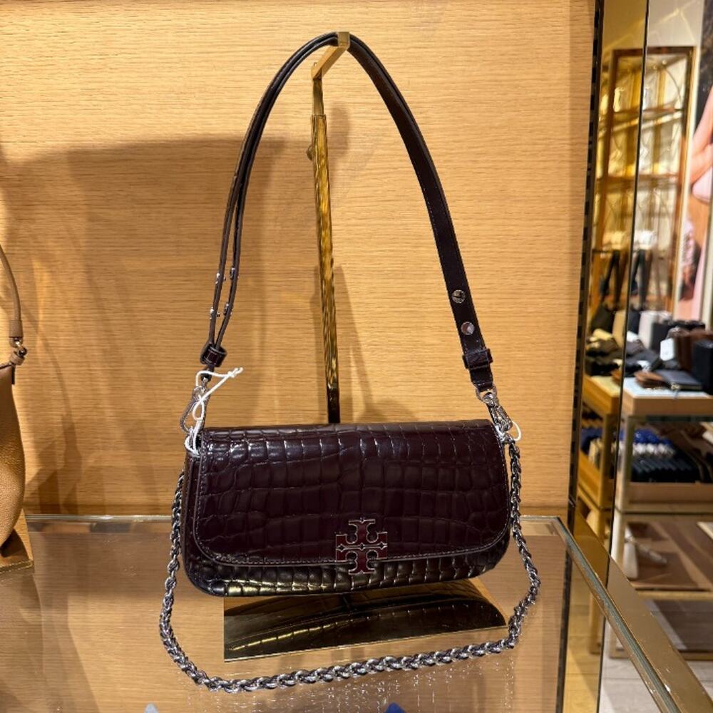 New‼️Tory Burch Britten Shiny Embossed Convertible Crossbody 182419 $645